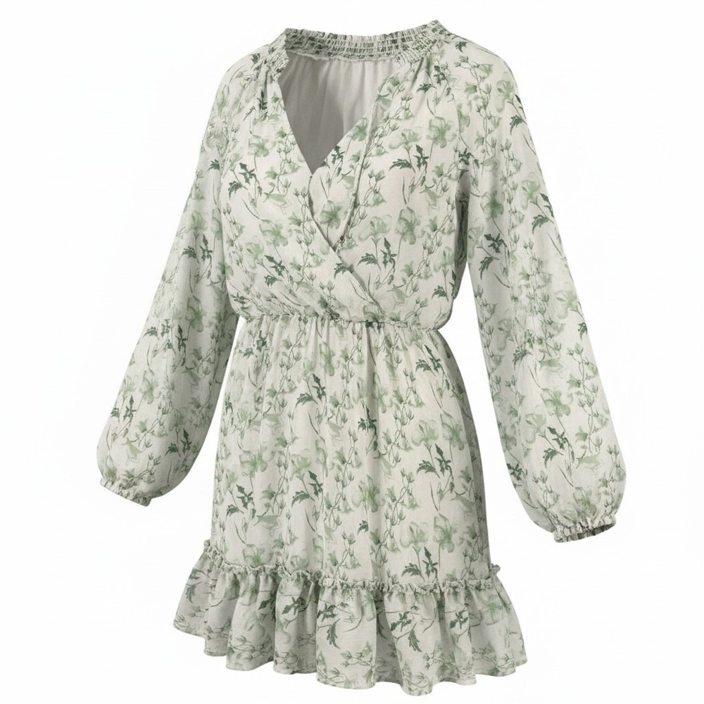 Kivari Calypso Gabrielle Mini Dress Green Drawstring Floral Resort Sage Large